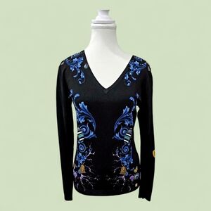 Versace Collection Black Sweater with Blue and Purple Accents